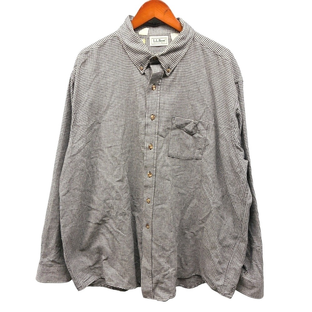 LL Bean Button Down Shirt Mens XXL Grey Gingham Vintage Cotton Casual Plaid